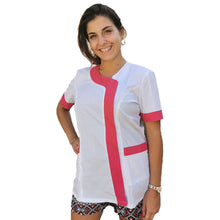 Carica l&#39;immagine nel visualizzatore di Gallery, camice,casacca da lavoro donna,mod. beauty bianco inserto fuchsia Cod:290725
