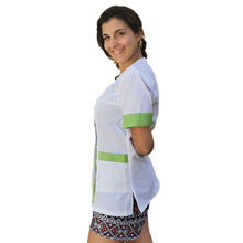Carica l&#39;immagine nel visualizzatore di Gallery, Camice,casacca da lavoro donna, Modello beauty, Bianco inserto verde Cod: 290722
