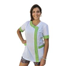 Carica l&#39;immagine nel visualizzatore di Gallery, Camice,casacca da lavoro donna, Modello beauty, Bianco inserto verde Cod: 290722
