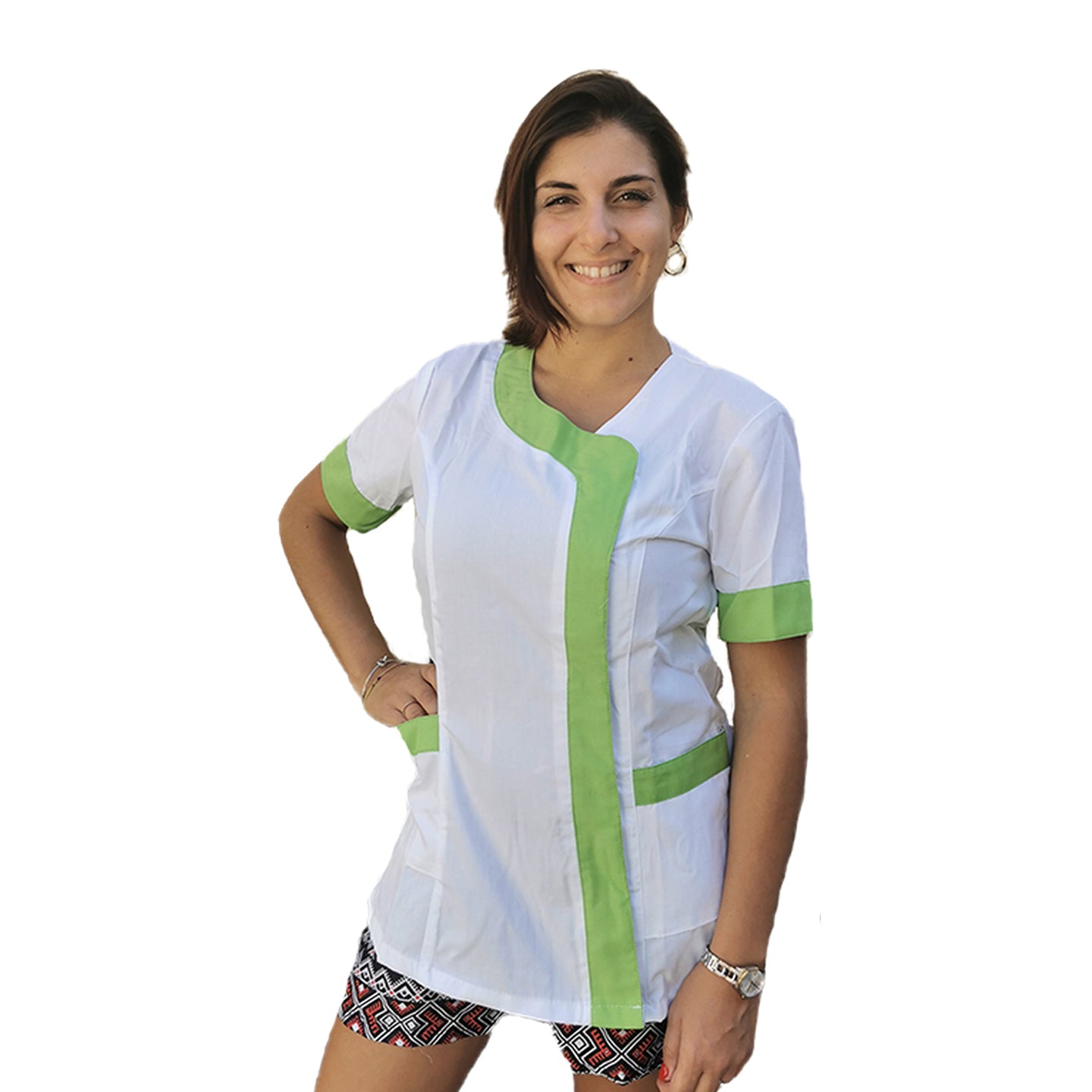 Camice,casacca da lavoro donna, Modello beauty, Bianco inserto verde Cod: 290722