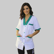 Carica l'immagine nel visualizzatore di Gallery, Casacca,camice da lavoro, mezza manica inserto verde cod: 181119
