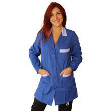 Carica l&#39;immagine nel visualizzatore di Gallery, camice da lavoro,casacca donna corto ml &quot;blu royal&quot; con profilo cod: 6923

